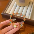 Bracelet agate turquoise doux style chinois charm carpe koi bijoux femme joli cadeau - Style Disque Rond Koi