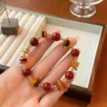 Chinese style crystal red agate beaded bracelet with gold lucky lock charm for women fashion - Irregular Amber Style (3) / Amber