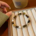 Vintage Maillard Tiger Eye Stone Beaded Bracelet with Crystal Gourd Charm Jewelry - 3 Money Bag Style