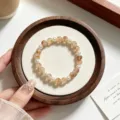 Citrine crystal and pearl beaded stretch bracelet detail, vintage chic design jewelry. - Citrine Quartz With Artificial Pearl Style