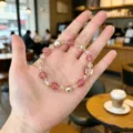Pink crystal and agate beaded bracelet detail shot, elegant gemstone jewelry charm for women. - 2 Strawberry Quartz Style