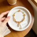 New Chinese retro lucky Pixiu crystal bracelet with natural citrine quartz and pearls for women. - Yellow Topaz Crystal Style