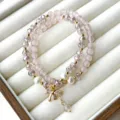 Sweet double-layer purple cat's eye stone beaded bracelet with cute bow pendant for sweet girls. - Double Loop Bow Pendant