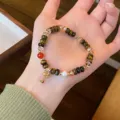 Vintage tiger eye natural stone beaded bracelet with cute gourd pendant for women. - 4 Small Dangle Style
