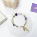 Vintage crystal charm bracelet with leaf pendant and tassel for women elegant jewelry gift - Purple
