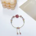 Strawberry crystal gray moonstone cute bear paw bracelet sweet princess style jewelry gift - Bear Paw