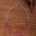 Bohemian retro red stone metal chain necklace detail, vintage ethnic style geometry jewelry. - Red Stone Geometric Style (C23-630) / Red