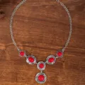 Vintage Boheemse rode steen zilveren ketting ketting dames etnische geometrische sieraden - Symmetrische Geometrische Rode Steen Ketting Stijl (C23-455 D1-F2)