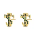 Goldene Ohrstecker mit Dollarsymbol und funkelnden grünen Zirkoniasteinen im Hip-Hop-Stil. - Gold Grüner Zirkonia