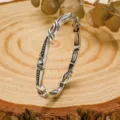 Bohemian retro metallic stretch bracelet for women, intricate carved design with stone. - Silver Single Rhinestone Style (B23-271)