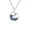 Minimalistische Berg- und See-Anhänger Halskette mit blauem Emaille, eleganter Partnerschmuck. - Damenstil (X204) / Silber