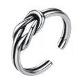Detailed view of a silver open love knot ring with vintage finish for daily wear. - Adjustable Open / Knot Style (J722)