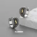 Vintage Silber Creolen fuer Herren mit goldem Blitz Design, cooler Hip Hop Schmuck. - Ovaler Blitz Stil (ES1024)