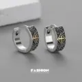 Vintage Kreuz Creolen für Herren, Punk Hip-Hop Silber Ohrringe mit goldenem Akzent. - Quadratischer Kreuz Stil (ES1025)