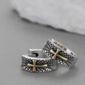 Vintage Herren Kreuz Creolen Hip Hop Spinnennetz Punk Stil Mode Metall Schmuck Geschenk - Netzmuster Kreuz Stil (ES1027)