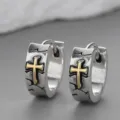 Vintage cross hoop earrings for men, retro hip hop style punk stainless steel jewelry. - Crack Pattern Cross Style (ES1028)