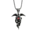 Heren Hermes caduceus slangen hanger ketting met rode edelsteen zilveren sieraden - Met Kralenketting
