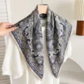 Vintage blue paisley silk square scarf for women, elegant floral neck scarf and stylish shawl. - Baroque Blue Totem [Double-sided]