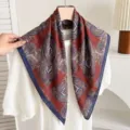 Blue paisley silk square scarf for women, elegant retro neck scarf for spring and autumn. - Coffee Blue Impression Cashew [Double-sided]