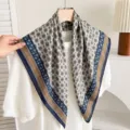 Elegant vintage oil painting small square scarf for women, stylish blue neck scarf. - Forbidden City Blue Flower [Double-sided]