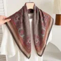 Retro paisley print square scarf, brown silk neck scarf for women autumn fashion variant. - Ruby Cashew Flower [Double-sided]
