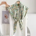Bufanda triangular floral verde estilo Mori coreano pañuelo de cuello ligero mujer - Verde claro