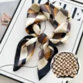 Geometric checkered square silk scarf for women, stylish neckerchief for spring and autumn. - Space Pyramid - Black & Beige