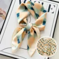 Geometric Silk Square Scarf Women Neck Scarf Fashion Chic Neckerchief Hair Band 70cm - Space Pyramid - Blue & Beige