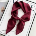 Solid red satin square scarf for women, elegant silk-feel neckerchief for daily wear. - Burgundy