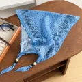 Vintage paisley print beaded rhombus triangle scarf cotton linen summer neckerchief blue fashion - Big Small Paisley - Sky Blue