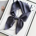 Dark grey solid color satin silk square scarf elegant small neckerchief for women daily wear - Gray