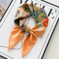 Mujer pañuelo de seda 70cm bufanda moda estampado selva naranja pañuelo cuello elegante - Paraíso Animal Naranja