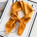 Elegant yellow silk square scarf for women, soft satin neckerchief for stylish daily wear. - Turmeric