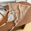 Retro paisley beaded triangle scarf, cotton linen summer neckerchief for women style. - Big Small Paisley - Camel
