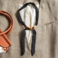 Bufanda larga de lunares negros con cuentas de madera retro, elegante cinta de cuello para mujer. - Lunares Pequeños Negro