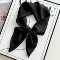 Pañuelo cuadrado de seda negra lisa pañuelo elegante para mujer seda sintética suave - Negro