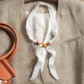 Mujer lunares gasa cinta bufanda con cuentas de madera retro elegante cuello accesorio - Lunares Pequeños Blanco