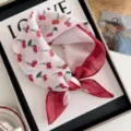 Cute kids cherry print cotton linen square scarf baby toddler breathable triangular headwear summer - Small Cherry - Red White