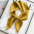 Solid gold yellow satin silk square scarf for women, elegant neckerchief accessory. - Mustard Yellow