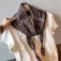 Vintage brown paisley print triangular scarf neckerchief for women summer thin elegant shawl. - Vine Paisley - Coffee