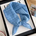 Kids cotton linen square scarf blue cross bandana children cute neckerchief summer - Floating Leaves X - Blue