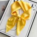 Solid color yellow silk square scarf, elegant small neckerchief for women fashion styling. - Lemon Yellow