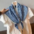 Vintage cotton linen paisley print scarf variant, elegant blue triangular neckerchief. - Large Paisley Blue