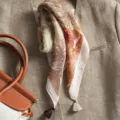 Vintage paisley print square scarf with delicate tassels, elegant neck scarf for women. - Beige Coffee Fringe Rainforest Pink Green