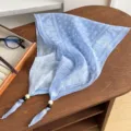 Vintage paisley print beaded triangular cotton linen scarf for women summer stylish neckerchief. - Small Lotus Paisley - Light Blue
