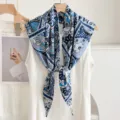 Foulard triangolare stampato floreale blu e bianco donna moda primavera foulard sottile - grigio-blu