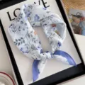 Cotton linen floral square scarf for kids, cute blue neckerchief for boys and girls. - Small Daisy - Purple White
