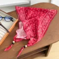 Retro paisley print beaded diamond cotton linen scarf summer thin neck tie triangular scarf - Small Lotus Paisley - Red