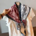 Retro paisley cotton linen triangular scarf, lightweight summer neckerchief for stylish women - Daisy Paisley Red White