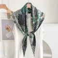Sciarpa triangolare floreale stile coreano, leggera sciarpa vintage donna per primavera. - nero e verde